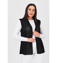 Kadın Siyah Ajurlu İşlemeli Mevsimlik Triko Anne Yazlık Yelek (Siyah)
