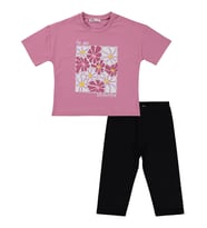 Civil Girls Renkli Çiçek Baskılı 6-9 Yaş Takım - Soft Pembe-Siyah