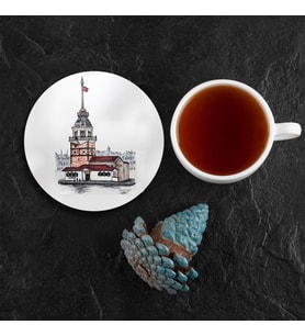 Valerine Life Kız Kulesi Figürlü Yıkanabilir Kaydırmaz Ofis Çay Fincan Bardak Altlığı 10x10cm 6 Adet