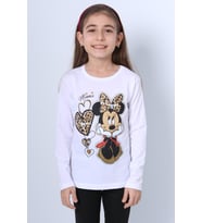 KIZ ÇOCUK UZUN KOL TSHİRT 4 MEVSİM BASKILI BİSİKLET YAKA D7 (Krem)