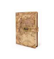 Kişiye Özel Şifreli Deri Kapaklı Defter Vintage Dünya Haritası Desenli