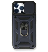 iPhone 15 Pro Max Kılıf Pars Lens Yüzüklü Silikon - Lacivert