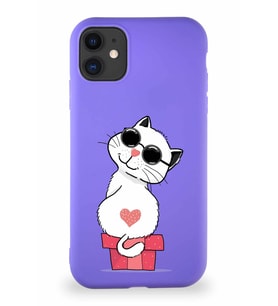 Apple iPhone 11 Soft Premier Kapak Coolcat Tasarımlı Silikon Kılıf - Mor (Şeffaf)