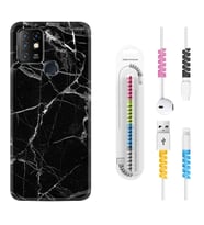 INFINIX Hot 8 9 10 11S Hot 10 Play 10T Kılıf Kablo Koruma Spiral Silikon Fragile Black Mermer 1378