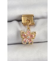316L Çelik Sallantılı Zirkon Taşlı Çiçek Figürlü Kelebek Model Gold Renk Nomination Charm 5886