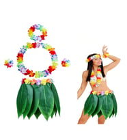 Yetişkin Hawaii Kostüm Seti - Yaprak Etek &amp; Hawaii Set - 5 Parça