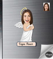 Kişiye Özel Melek  Kadın Ahşap Magnet -3