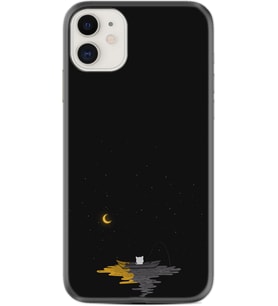 Apple iPhone 12 Mini Kılıf Silikon Desen Özel Seri Ay ve Kedi 1683