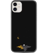 Apple iPhone 12 Mini Kılıf Silikon Desen Özel Seri Ay ve Kedi 1683