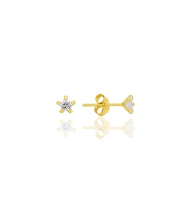 Gümüş zirkon taşlı, altın yaldızlı, yıldız kesim 4 mm tektaş küpe SGTL12736GOLD