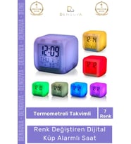#RenkliSaat 7 Renk değiştiren Gece Lambası Termometre Takvim Işıklı Dijital Küp Alarmlı Masa Çalar S