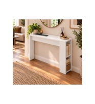 Koltuk Arkası MDF Dresuar – 4’lü Priz, USB + Type-C Şarj Konsolu Koltuk Arkası Raf & Yan Sehpa Beyaz100x75x15