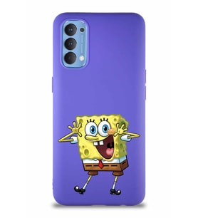 Oppo Reno 4 Soft Premier Kapak Sünger Bob Tasarımlı Silikon Kılıf - Mor (Şeffaf)