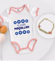 BK Kids Kişiye Özel Maşallah Tasarımlı Pembe Bebek Body Zıbın ve Kız Bebek Künyesi Hediye Seti-2