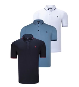 ÜÇLÜ SET T8586 DEWBERRY ERKEK T-SHIRT-LACİVERT-BEYAZ-İNDİGO