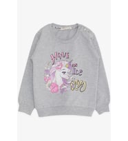 Breeze Kız Çocuk Sweatshirt Unicorn Baskılı 2-6 Yaş, Gri Melanj