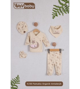 VavBaby Organik Hastane Çıkışı 5’li Uyuyan Ayı- Pembe