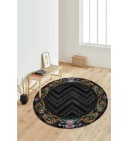 Dijital Baskılı Kaymaz Taban Yıkanabilir Yuvarlak Salon Halısı Koridor Halısı Paspas NDY-SD-237 (Siyah)