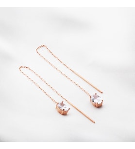 Oval Zirkon Taşlı Rose Gold Kaplama Gümüş Zincir Küpe