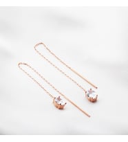 Oval Zirkon Taşlı Rose Gold Kaplama Gümüş Zincir Küpe