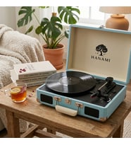 QUIQA HANAMI HEM SARJLI HEM BLUETOOTHLU TÜM PLAKLARI ÇALABİLEN PİKAP (Turkuaz)