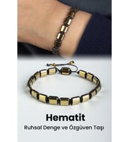 Hematit Doğal Taş Antik Sarı Yassı Kare Kesim 7x7mm Makrome Bileklik