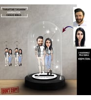 Kişiye Özel Karikatür Siyah Beyaz Taraftar Tasarımlı Fanus Biblo, Taraftar Hediyesi, + 2 anahtarlık ile