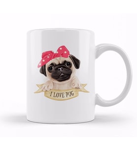 I Love Pug Köpek Kupa Bardak Porselen