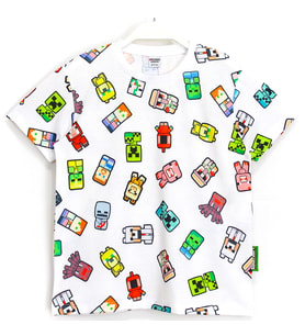 Minecraft Karakterleri 360 Derece Baskılı Çocuk T-Shirt 5 - 13 Yaş Beyaz