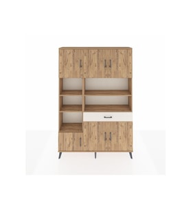 Arges Dolap 10 Raflı Tek Çekmeceli 6 Kapaklı 132x30x195 Çam-Çam/Aytaşı
