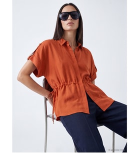 LCW STUDIO Turuncu Büzgülü Oversize Modal Karışımlı Kadın Gömlek