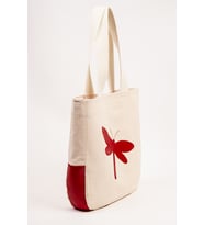 Kanvas Omuz Çantası Kadın Tote Çanta Kırmızı Kelebek Aplikeli 40x37 cm