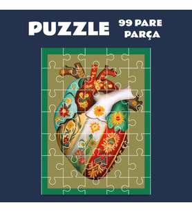 Çiçekli Kalp Tasarımlı Puzzle Yapboz (99 Pare/Parça - A4) (Çok Renkli)