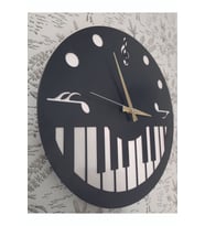 Ahşap Dekoratif Lazer Kesim Hediyelik Duvar Saati Piyano 6 Ml Mdf 38 Cm