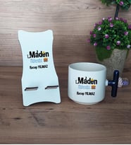 Maden Mühendisi Hediye Sepeti Kupa Bardak T Kulplu ve Ahşap Telefon Standı Mühendisler Günü Hediyesi (Model 2)
