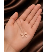 Kişiye Özel 925 Ayar Gümüş Zarif Kurdele Kolye (Rose)