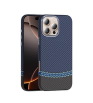 Lexroo iPhone 16 Pro Kılıf M-safe Şarj Özellikli Karbon Fiber Görünümlü Gros Kılıf - Siyah-Lacivert