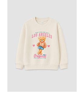 LCW Kids Ekru Ayıcık Baskılı Kız Çocuk Kalın Sweatshirt