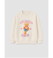 LCW Kids Ekru Ayıcık Baskılı Kız Çocuk Kalın Sweatshirt