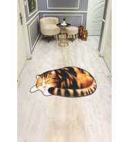 Kedi Desenli Lazer Kesim Dijital Baskı Kaymaz Taban Halı H0403