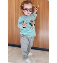 Breeze Erkek Bebek Uzun Kollu Tişört Patron Ayıcık Nakışlı 9 Ay-3 Yaş, Su Yeşili