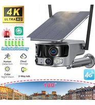 4G 180 Derece Geniş Açılı 4K/8MP Panoramik Solar Kamera