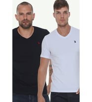 Dewberry Erkek Pamuklu V Yaka Tişört 2'li Set Beyaz-Lacivert T8568 Günlük Giyim, T-Shirt, Hafta Sonu Kombini