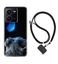 Vivo Y35 Kılıf Resimli Boyun Askılı İpli Desenli Silikon Series Butterfly Cat 1891