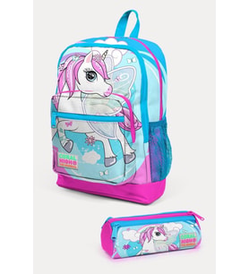 Coral High Kids Mavi Neon Pembe Unicorn Desenli 2'li Okul Çanta Seti - Kız Çocuk