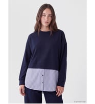 LCW Modest Lacivert Soft Touch Çizgili Kadın Sweatshirt Tunik