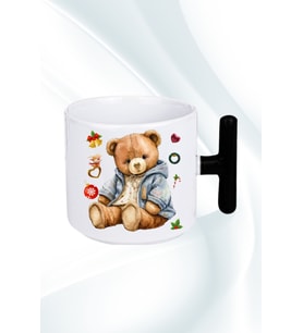 Yeni Yıl Oyuncak Ayı Teddy Bear Baskılı T Saplı Kupa Bardak Porselen Çay Kahve Fincanı