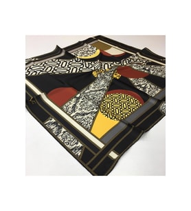 Geometrik Desen Black Seri Twill Eşarp Eşarp Askısı ile Birlikte 90x90 cm Siyah 