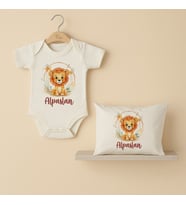 Pia Baby Premium %100 Pamuk İsme Özel Organik Baskılı Çıtçıtlı Bebek Body Ve Yastık Kılıfı 5003-19 (Ekru)