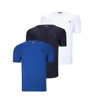 ÜÇLÜ SET T8568 DEWBERRY V YAKA ERKEK T-SHIRT-KOYU LACİVERT-KAR BEYAZ-AÇIK SAKS (Karışık)